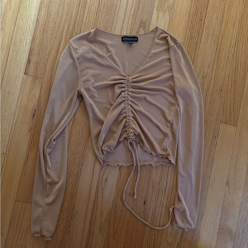 Golden Tan Ruched Long Sleeve Top